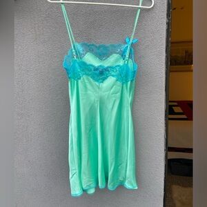 Victoria’s Secret vintage green/blue slip with lace trim